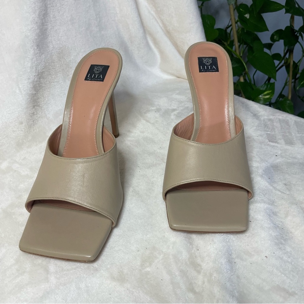 LITA BY CIARA SOLID SQUARE TOE SLIDE HEEL IN LEATHER‎ SIZE 42   11US  B 209 - Picture 10 of 14